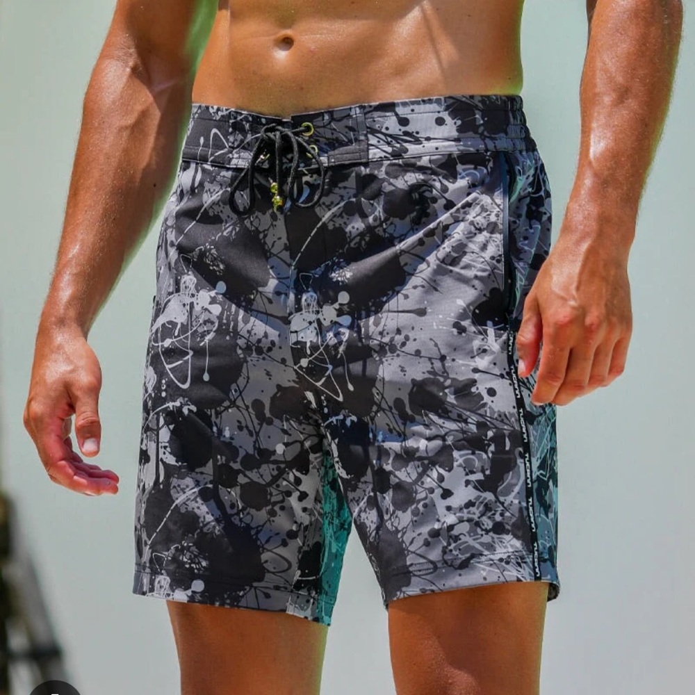 Tucann - Splatter Swim Shorts Black - 7"